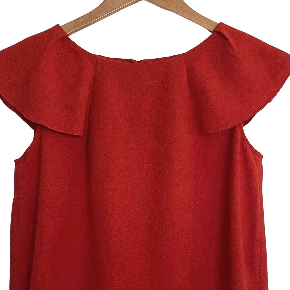 Banana Republic Shift Dress Sz 0 Ruffle Collar Sleeveless Pockets Classic Red‎ - Picture 3 of 10